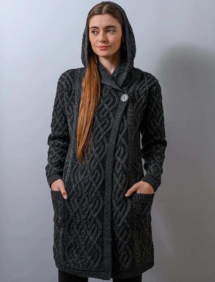 Plaited One Button Coat With Hood