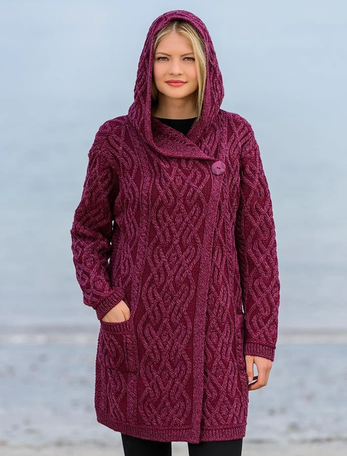 Plaited One Button Coat With Hood - Image 5