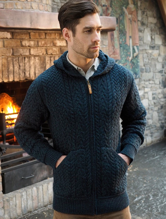 Mens Hooded Aran Cardigan - Image 5
