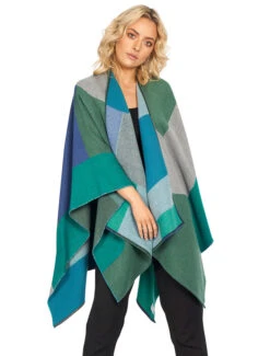 Irish Color Blocking Shawl - Blue Green & Grey