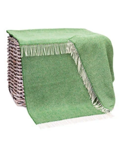 Wool And Cashmere Throw - Green Herringbone