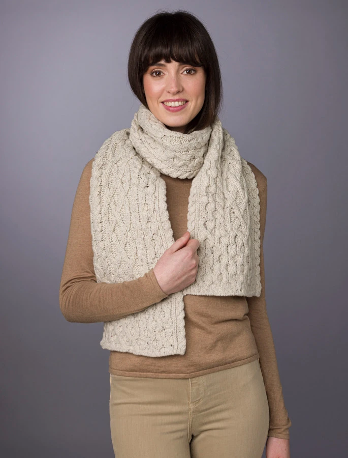 Women's Wool Cashmere Aran Honeycomb Scarf - Image 10
