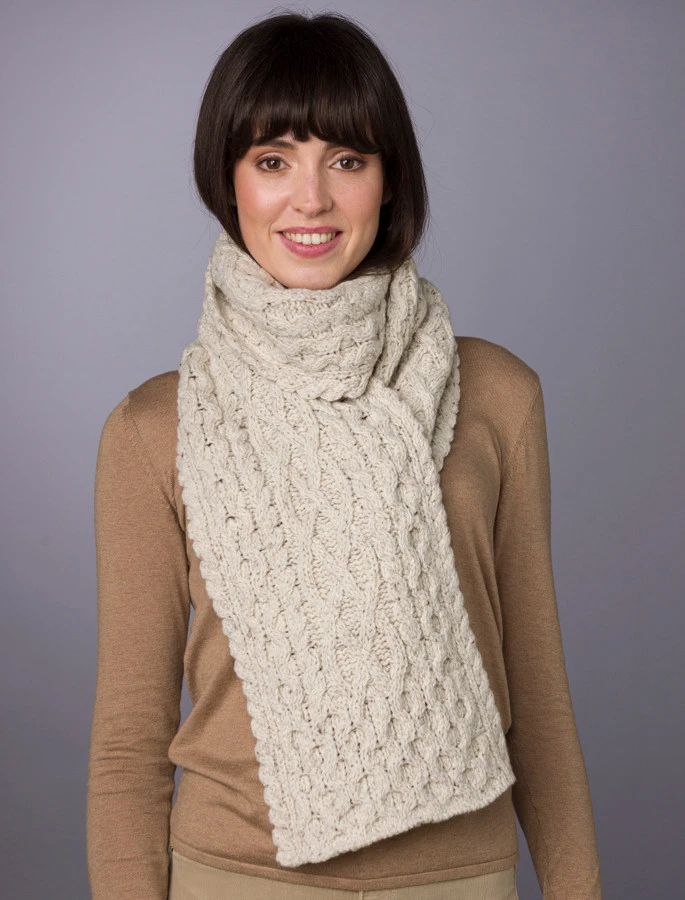 Women's Wool Cashmere Aran Honeycomb Scarf - Image 11