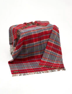 Irish Wool Picnic Throw - Orange, Red & Blue
