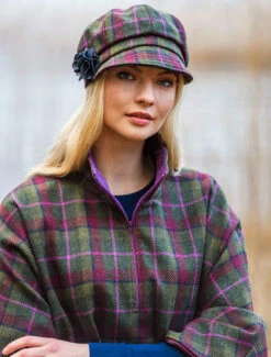 Ladies Tweed Newsboy Hat - Red, Green & Orange