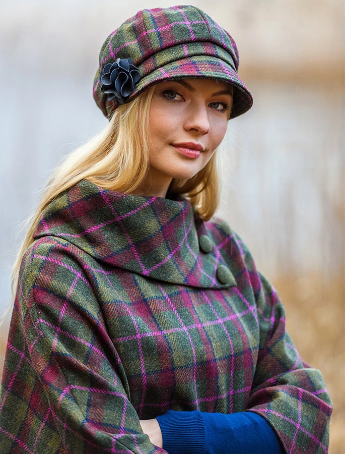 Ladies Tweed Newsboy Hat - Red, Green & Orange - Image 2
