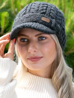Ladies Aran Cable Peak Hat