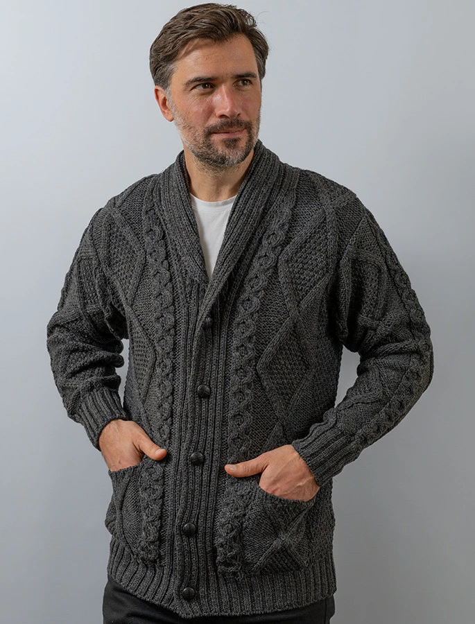 Men's Shawl Neck Diamond Cardigan - Image 5