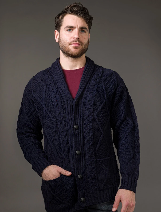 Men's Shawl Neck Diamond Cardigan - Image 3