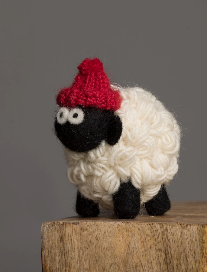Standing Knitted Mountain Irish Sheep With Red Bobble Hat Collectible - Image 8