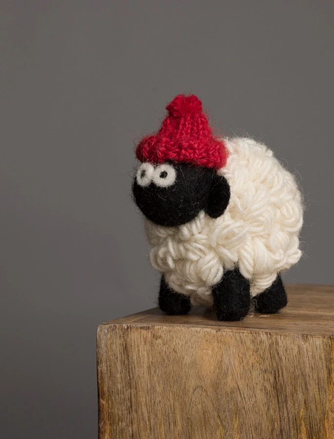 Standing Knitted Mountain Irish Sheep With Red Bobble Hat Collectible - Image 3