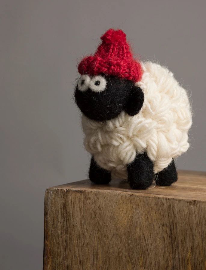 Standing Knitted Mountain Irish Sheep With Red Bobble Hat Collectible - Image 4
