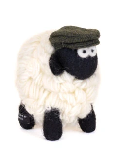 Standing Knitted Mountain Irish Sheep With Green Flat Cap Collectible