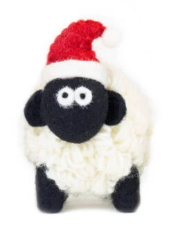 Christmas Standing Knitted Mountain Irish Sheep With Santa Hat Collectible