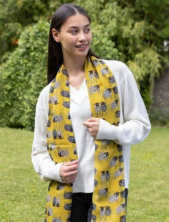 Sketched Sheep Motif Scarf - Mustard