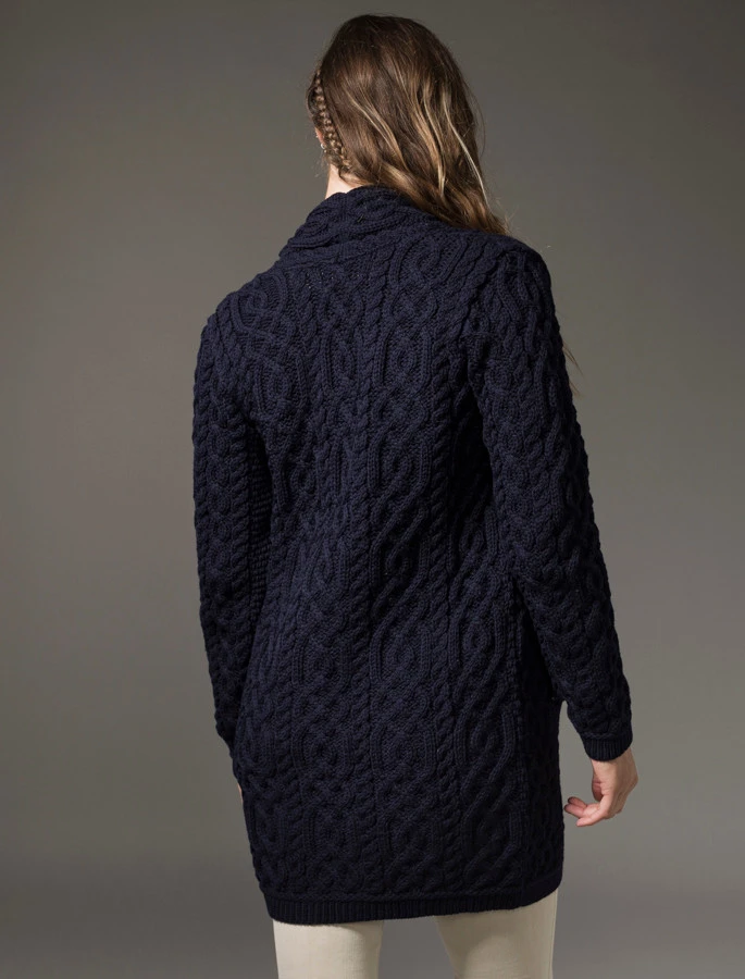 Ladies Plated Aran Cable Knit Coat