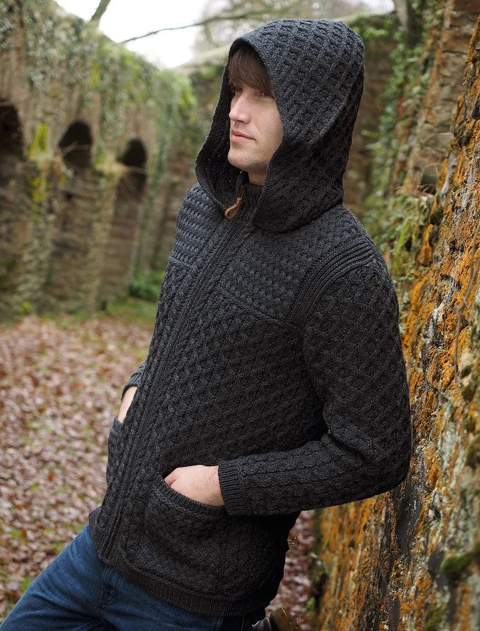 Hooded Merino Aran Jacket - Image 19